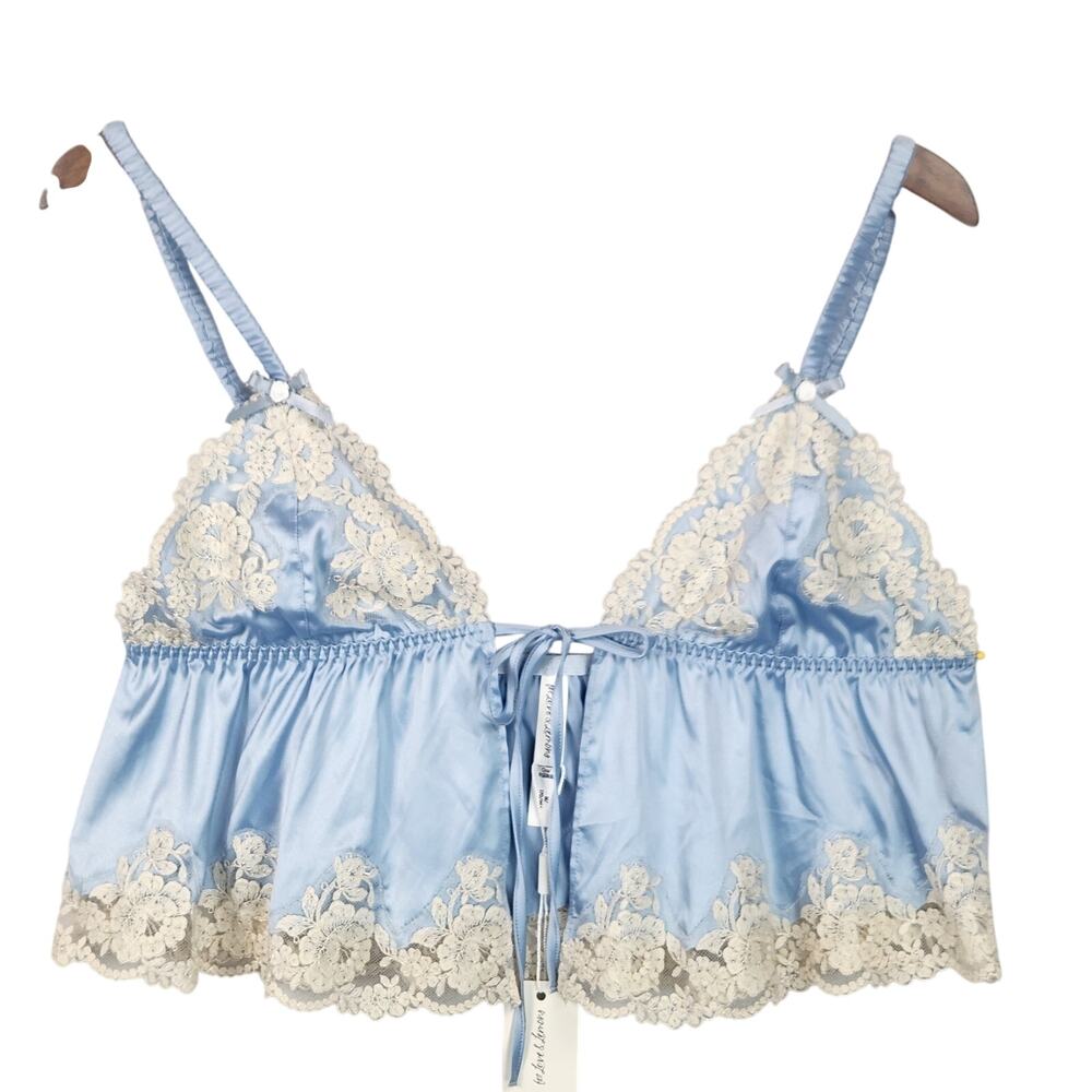 For Love And Lemons Blue and Cream Lace Chemise